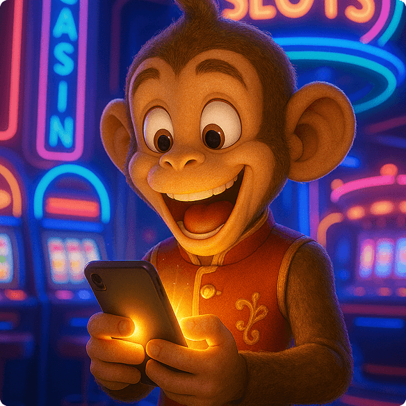 Monkey with phone in casino setting